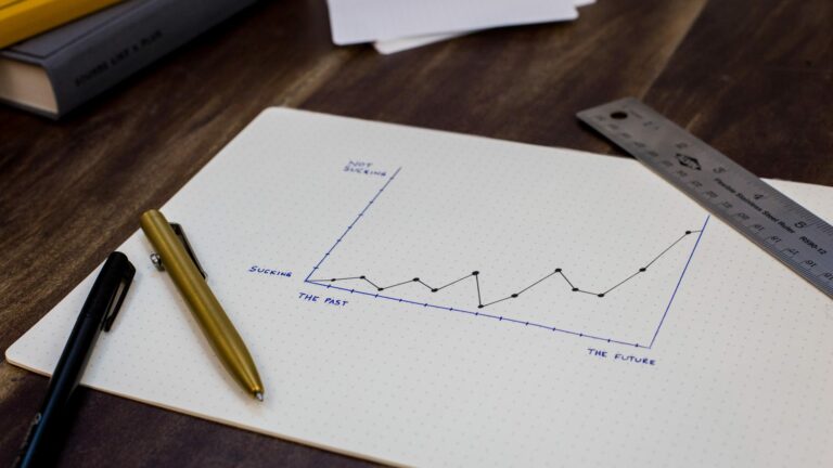 Paper with diagram of chart on it on a desk with ruler and pens
